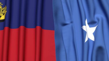 Gerçekçi kumaş dokusuna sahip LIECHTENSTEIN ve SOMALIA bayrakları