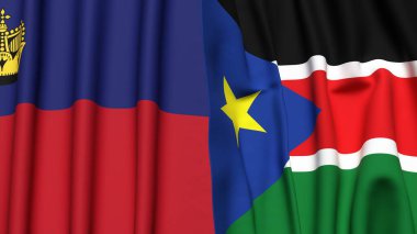 Gerçekçi kumaş dokusuna sahip LIECHTENSTEIN ve Güney Sudan bayrakları