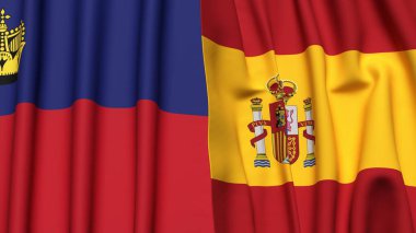 Gerçekçi kumaş dokusuna sahip LIECHTENSTEIN ve SPAIN bayrakları