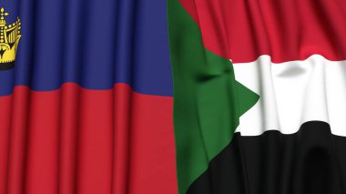 Gerçekçi kumaş desenli LIECHTENSTEIN ve SUDAN bayrakları