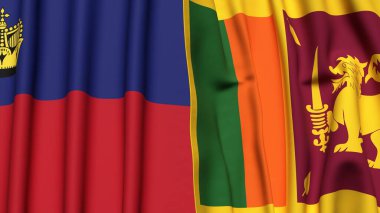 Gerçek kumaş dokusuna sahip LIECHTENSTEIN ve SRI LANKA bayrakları