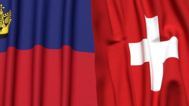 Gerçekçi kumaş dokusuna sahip LIECHTENSTEIN ve SWitzERLAND bayrakları