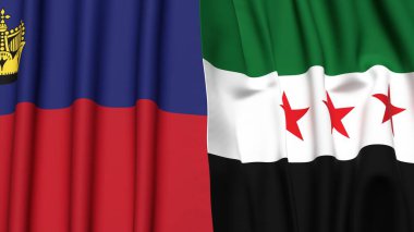 Gerçekçi kumaş dokusuna sahip LIECHTENSTEIN ve SYRIA bayrakları