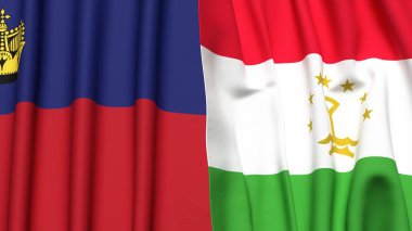 Gerçekçi kumaş dokusuna sahip LIECHTENSTEIN ve TAJIKISTAN bayrakları