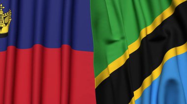 Gerçekçi kumaşlı LIECHTENSTEIN ve TANZANIA bayrakları