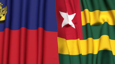 Gerçekçi kumaş dokusuna sahip LIECHTENSTEIN ve TOGO bayrakları