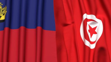 Gerçekçi kumaş dokusuna sahip LIECHTENSTEIN ve TUNISIA bayrakları