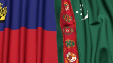 Gerçekçi kumaş dokusuna sahip LIECHTENSTEIN ve Türkmenistan bayrakları