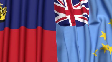 Gerçekçi kumaş dokusuna sahip LIECHTENSTEIN ve TUVALU bayrakları