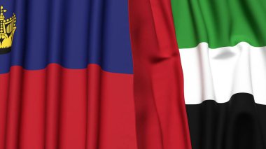 Gerçekçi kumaş dokusuna sahip LIECHTENSTEIN ve BAE bayrakları
