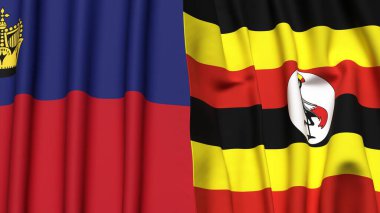 Gerçekçi kumaş dokusuna sahip LIECHTENSTEIN ve UGANDA bayrakları