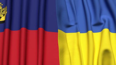 Gerçekçi kumaş dokusuna sahip LIECHTENSTEIN ve UKRAINE bayrakları