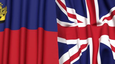 Gerçekçi kumaş dokusuna sahip LIECHTENSTEIN ve Birleşik KINGDOM bayrakları