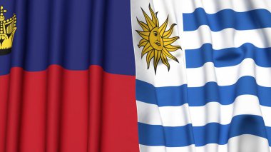 Gerçekçi kumaş desenli LIECHTENSTEIN ve Uruguay bayrakları