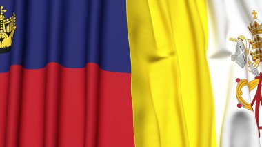 Gerçekçi kumaş dokusuna sahip LIECHTENSTEIN ve VATİKAN bayrakları