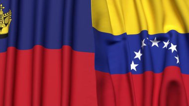 Gerçekçi kumaş dokusuna sahip LIECHTENSTEIN ve Venezuela bayrakları