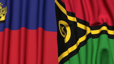 Gerçekçi kumaş dokusuna sahip LIECHTENSTEIN ve VANUATU bayrakları