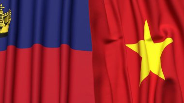 Gerçek kumaş dokusuna sahip LIECHTENSTEIN ve VİETNAM bayrakları