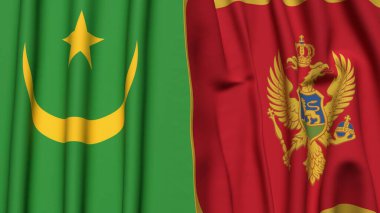 Gerçekçi kumaş dokusuna sahip Mauritania ve MonteneGRO bayrakları