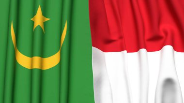 Gerçekçi kumaş dokusuna sahip Mauritania ve Monako bayrakları