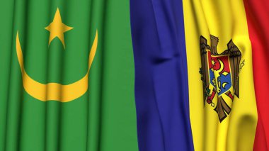 Gerçekçi kumaş dokusuna sahip MAURITANIA ve MOLDOVA bayrakları