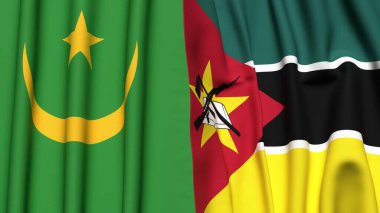 Gerçekçi kumaş dokusuna sahip Mauritania ve MOZAMBIQUE bayrakları
