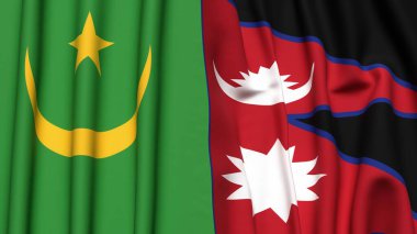 Gerçekçi kumaş dokusuna sahip Mauritania ve NEPAL bayrakları