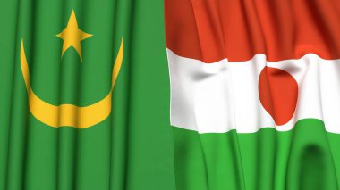 Gerçekçi kumaş dokusuna sahip Mauritania ve NIGER bayrakları