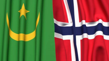 Gerçekçi kumaş dokusuna sahip MAURITANIA ve NORway bayrakları