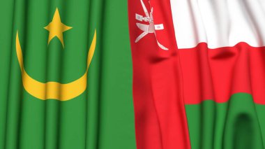 Gerçekçi kumaş dokusuna sahip MAURITANIA ve OMAN bayrakları