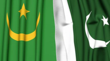 Gerçekçi kumaş dokusuna sahip Mauritania ve PAKISTAN bayrakları