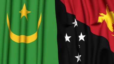 MAURITANIA ve PAPUA YENİ GİNE bayrakları gerçekçi kumaş dokusuna sahip