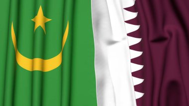 Gerçekçi kumaş dokusuna sahip Mauritania ve Katar bayrakları