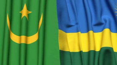 Gerçekçi kumaş dokusuna sahip Mauritania ve Rwanda bayrakları