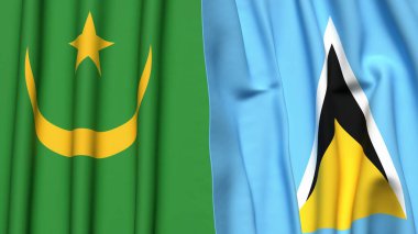 Gerçekçi kumaş dokusuna sahip Mauritania ve Saint LUCIA bayrakları