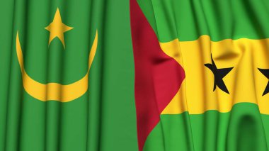 Gerçekçi kumaş dokusuna sahip Mauritania ve SAO TOME bayrakları