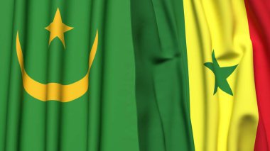 Gerçekçi kumaş dokusuna sahip Mauritania ve Senegal bayrakları