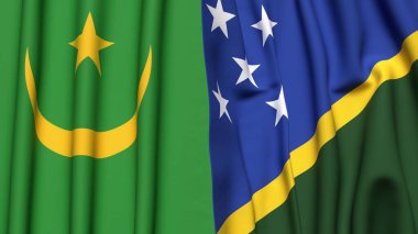 Gerçekçi kumaş dokusuna sahip Mauritania ve SOLOMON Adaları bayrakları