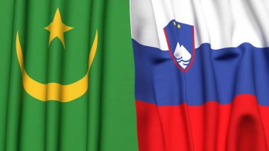 Gerçekçi kumaş dokusuna sahip Mauritania ve SLOVENIA bayrakları