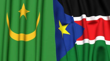 Gerçekçi kumaş dokusuna sahip Mauritania ve Güney Sudan bayrakları