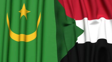 Gerçekçi kumaş dokusuna sahip Mauritania ve Sudan bayrakları