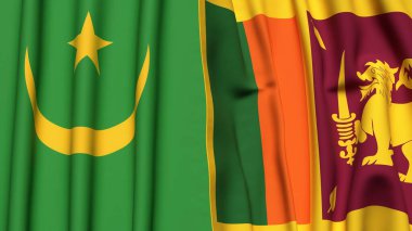 Gerçekçi kumaş dokusuna sahip MAURITANIA ve SRI LANKA bayrakları