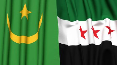 Gerçekçi kumaş dokusuna sahip MAURITANIA ve SYRIA bayrakları