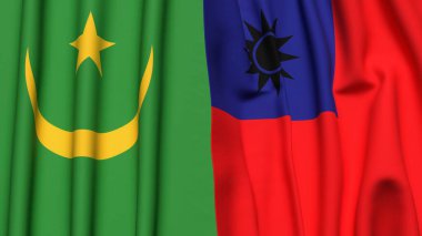 Gerçekçi kumaş dokusuna sahip Mauritania ve Tayvan bayrakları