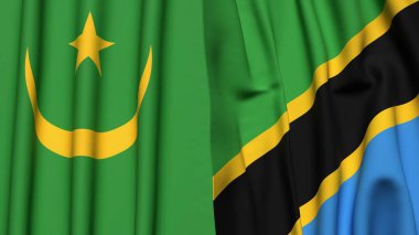 Gerçekçi kumaş dokusuna sahip Mauritania ve TANZANIA bayrakları