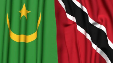 Gerçekçi kumaş dokusuna sahip MAURITANIA ve TRINIDAD bayrakları