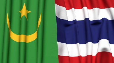 Gerçekçi kumaş dokusuna sahip Mauritania ve Tayland bayrakları