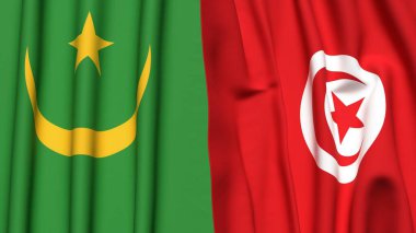Gerçekçi kumaş dokusuna sahip MAURITANIA ve TUNISIA bayrakları