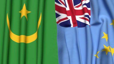 Gerçekçi kumaş dokusuna sahip Mauritania ve TUVALU bayrakları