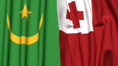 Gerçekçi kumaş dokusuna sahip MAURITANIA ve TONGA bayrakları